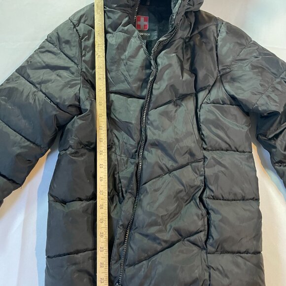 Swiss Tech Quilted Jacket Womens Large 10-12 Black Fleece Lined Full Zip Hooded - Picture 5 of 6